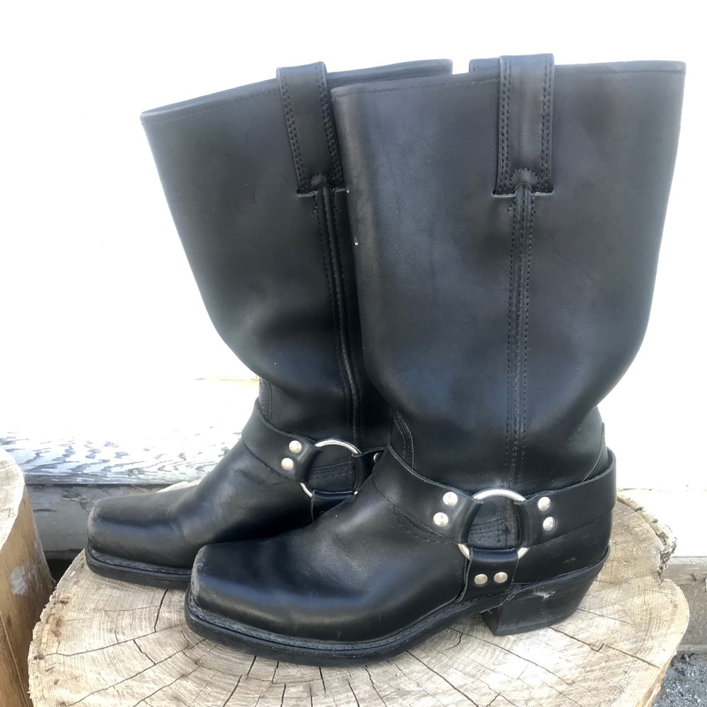 Women’s Black Frye Motorcycle Harness Boots 8M